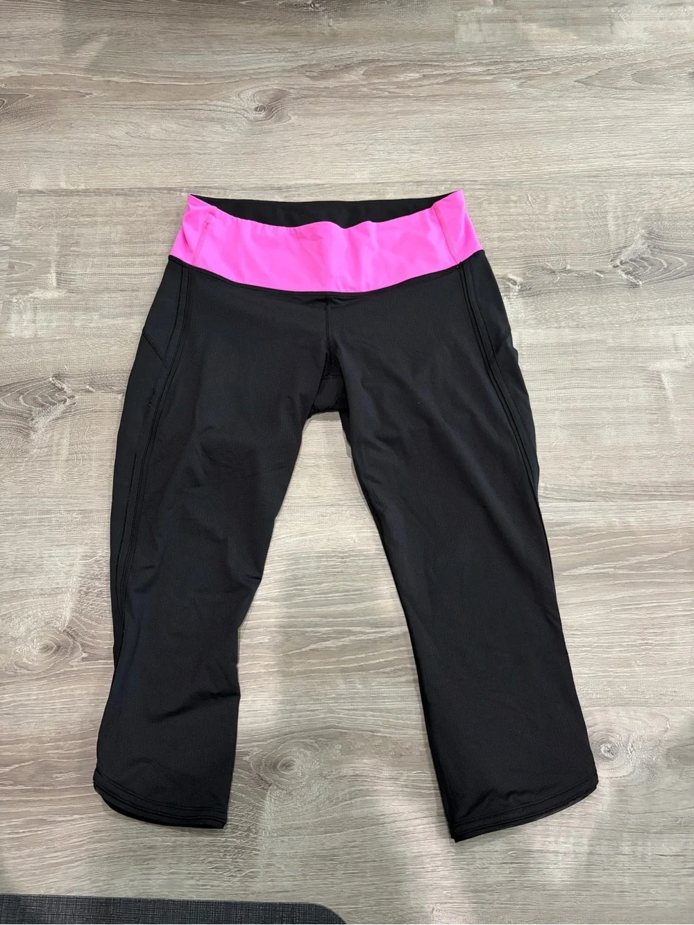 Women’s Black Lulu Capri Leggings with Pink Waistband